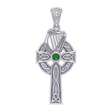 Celtic Knotwork Silver Cross with Harp Pendant TPD5865 - Jewelry