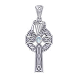 Celtic Knotwork Silver Cross with Harp Pendant TPD5865 - Jewelry