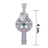 Celtic Knotwork Silver Cross with Harp Pendant TPD5865 - Jewelry
