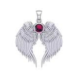 Guardian Angel Wings Silver Pendant with Birthstone TPD5866