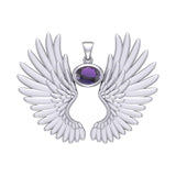 Guardian Angel Wings Silver Pendant with Birthstone TPD5867 - Jewelry