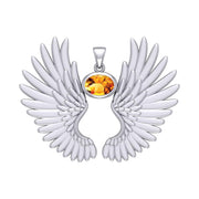 Guardian Angel Wings Sterling Silver Pendant with Birthstone TPD5867