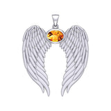 Guardian Angel Wings Silver Pendant with Birthstone TPD5868 - Jewelry