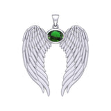 Guardian Angel Wings Silver Pendant with Birthstone TPD5868 - Jewelry