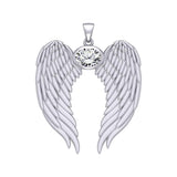 Guardian Angel Wings Silver Pendant with Birthstone TPD5868 - Jewelry
