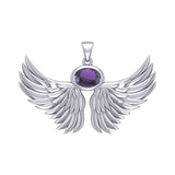 Guardian Angel Wings Silver Pendant with Birthstone TPD5869 - Jewelry