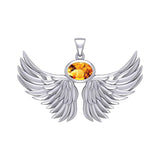 Guardian Angel Wings Silver Pendant with Birthstone TPD5869 - Jewelry