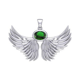 Guardian Angel Wings Silver Pendant with Birthstone TPD5869 - Jewelry