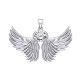 Guardian Angel Wings Silver Pendant with Birthstone TPD5869 - Jewelry