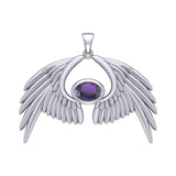Guardian Angel Wings Silver Pendant with Birthstone TPD5870 - Jewelry