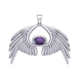 Guardian Angel Wings Silver Pendant with Birthstone TPD5870