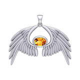 Guardian Angel Wings Silver Pendant with Birthstone TPD5870