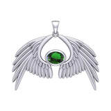 Guardian Angel Wings Silver Pendant with Birthstone TPD5870