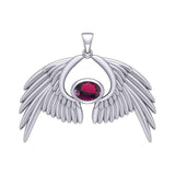 Guardian Angel Wings Silver Pendant with Birthstone TPD5870