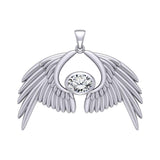 Guardian Angel Wings Silver Pendant with Birthstone TPD5870 - Jewelry