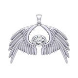 Guardian Angel Wings Silver Pendant with Birthstone TPD5870