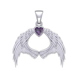 Guardian Angel Wings Silver Pendant with Birthstone TPD5871 - Jewelry