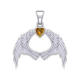 Guardian Angel Wings Silver Pendant with Birthstone TPD5871 - Jewelry
