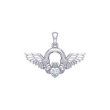Irish Claddagh with Angel Wing Sterling Silver Pendant TPD5875 - Jewelry