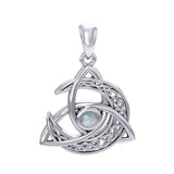 Trinity Knot with Celtic Crescent Moon 14 K Solid White Gold Pendant with Gem WPD5883 - Jewelry