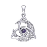 Trinity Knot with Celtic Crescent Moon 14 K Solid White Gold Pendant with Gem WPD5883 - Jewelry