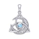 Trinity Knot with Celtic Crescent Moon 14 K Solid White Gold Pendant with Gem WPD5883 - Jewelry