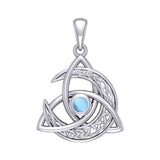 Trinity Knot with Celtic Crescent Moon 14 K Solid White Gold Pendant with Gem WPD5883