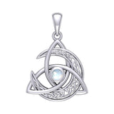 Trinity Knot with Celtic Crescent Moon 14 K Solid White Gold Pendant with Gem WPD5883 - Jewelry