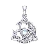 Trinity Knot with Celtic Crescent Moon 14 K Solid White Gold Pendant with Gem WPD5883