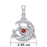 Trinity Knot with Celtic Crescent Moon 14 K Solid White Gold Pendant with Gem WPD5883 - Jewelry