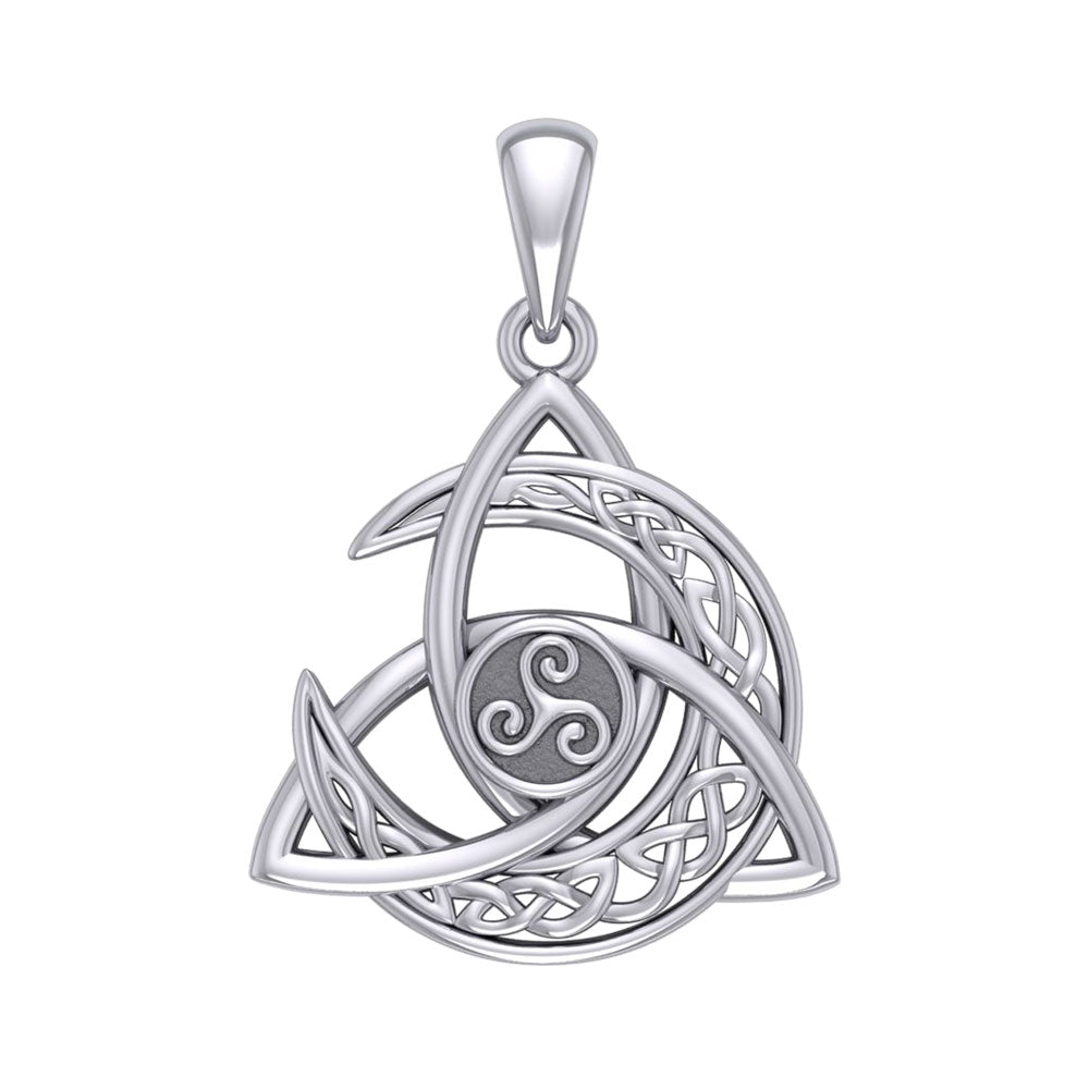 Trinity Knot with Celtic Crescent Moon and Triskele Silver Pendant TPD5885