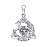 Trinity Knot with Celtic Crescent Moon and Triskele Silver Pendant TPD5885