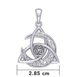 Trinity Knot with Celtic Crescent Moon and Triskele Silver Pendant TPD5885