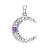 Celtic Crescent Moon with Heart Stone Silver Pendant TPD5886 - Jewelry