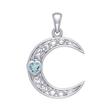 Celtic Crescent Moon with Heart Stone Silver Pendant TPD5886 - Jewelry
