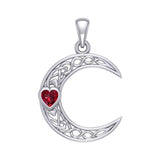 Celtic Crescent Moon with Heart Stone Silver Pendant TPD5886