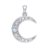 Celtic Crescent Moon with Heart Stone Silver Pendant TPD5886 - Jewelry