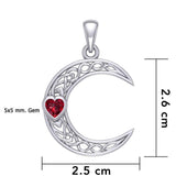 Celtic Crescent Moon with Heart Stone Silver Pendant TPD5886 - Jewelry
