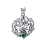 Irish Celtic Claddagh Silver Pendant with Gemstone TPD5905 - Jewelry