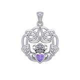 Irish Celtic Claddagh Silver Pendant with Gemstone TPD5905 - Jewelry