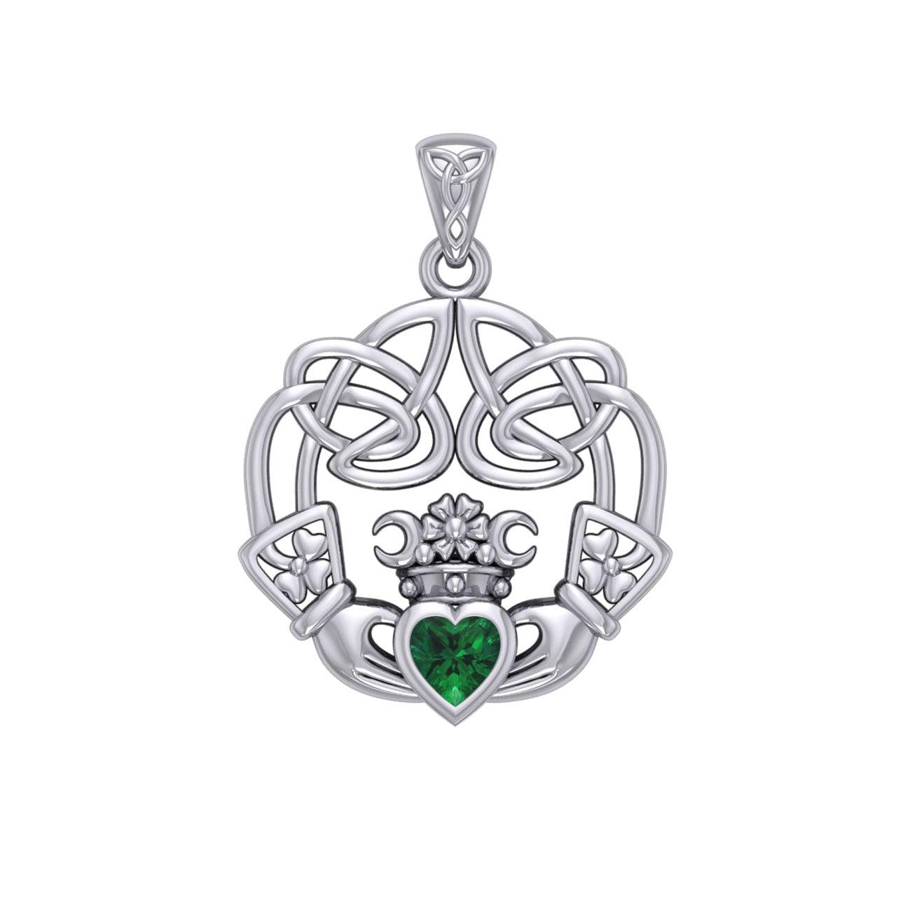 VINTAGE IRISH Hallmark 14K Yellow Gold CLADDAGH PENDANT Emerald Green Stone  | eBay