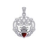 Irish Celtic Claddagh Silver Pendant with Gemstone TPD5905 - Jewelry