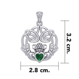 Irish Celtic Claddagh Silver Pendant with Gemstone TPD5905 - Jewelry
