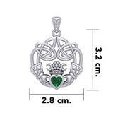 Irish Celtic Claddagh Silver Pendant with Gemstone TPD5905