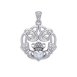 Irish Celtic Claddagh Silver Pendant with Gemstone TPD5905 - Jewelry