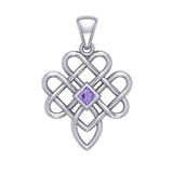 Triple Celtic Knotwork Heart Silver Pendant with Gem TPD5910 - Jewelry