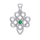 Triple Celtic Knotwork Heart Silver Pendant with Gem TPD5910