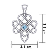 Triple Celtic Knotwork Heart Silver Pendant with Gem TPD5910