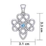 Triple Celtic Knotwork Heart Silver Pendant with Gem TPD5910 - Jewelry