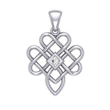 Triple Celtic Knotwork Heart Silver Pendant with Gem TPD5910